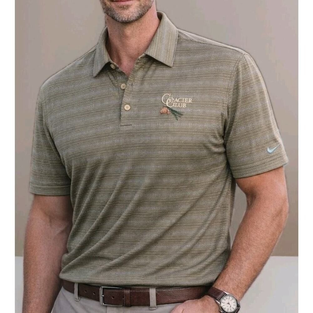 Large Nike GOLF Club Performance Polo Golf Shirt Striped Pinecone Excellent